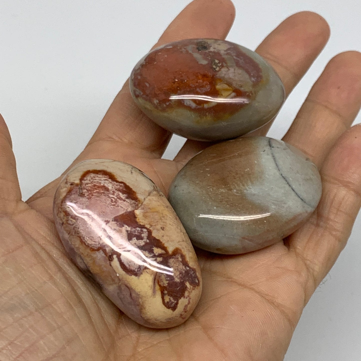 2.2 lb, 1.4"-2", 23 pcs, Polychrome Jasper Palm-Stone Polished, B37049