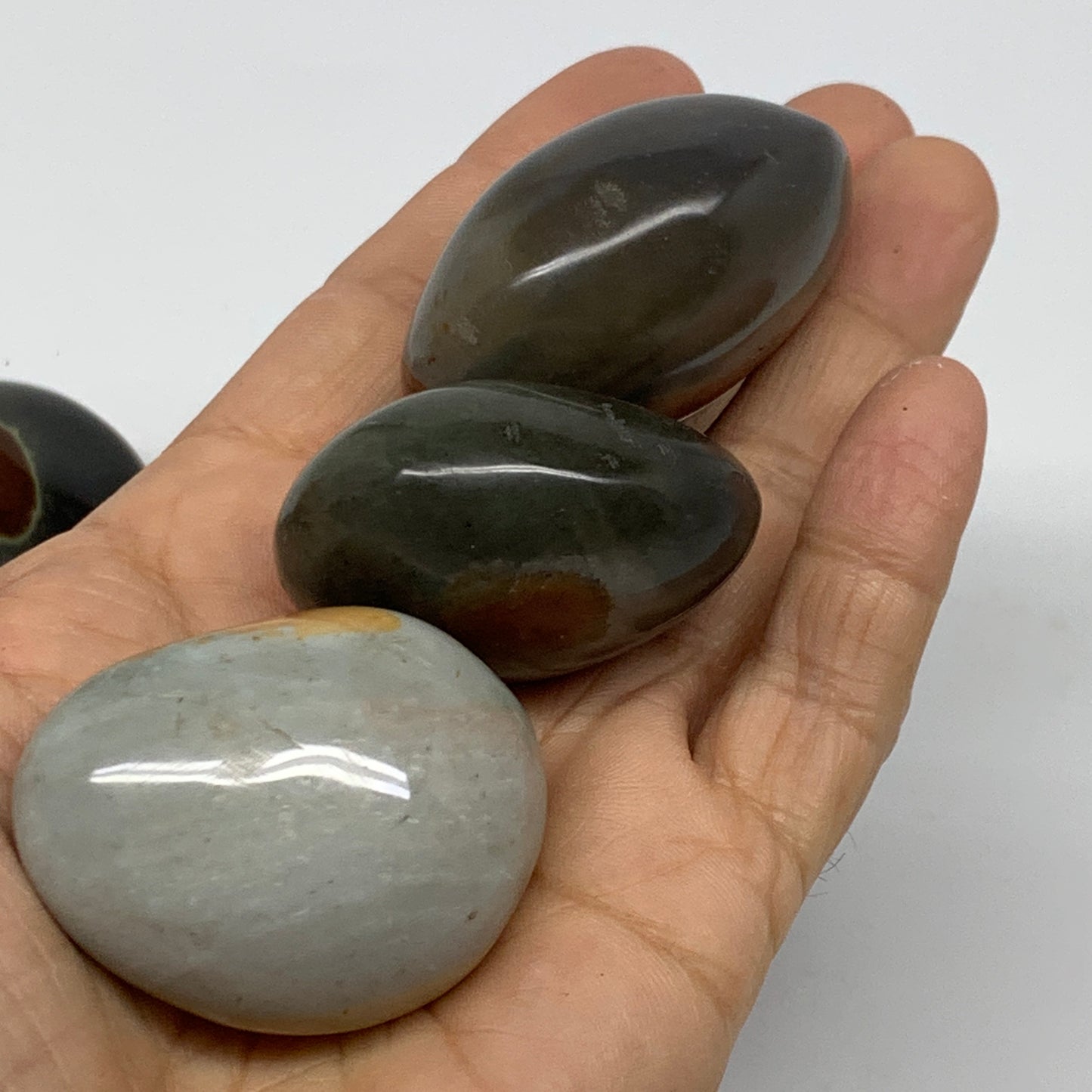 2.2 lb, 1.4"-2", 23 pcs, Polychrome Jasper Palm-Stone Polished, B37049