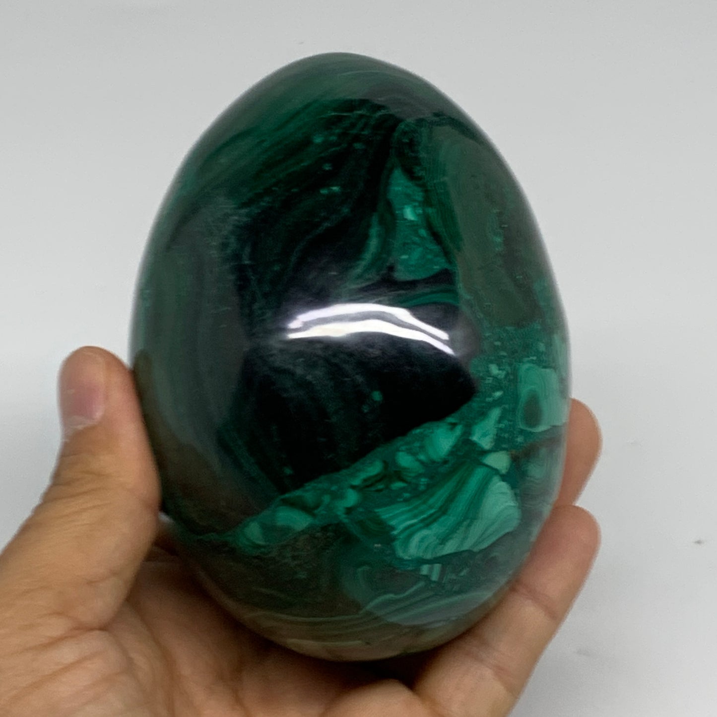 2.2 lbs, 4.1"x2.9", Natural Solid Malachite Egg Polished Gemstone @Congo, B32760