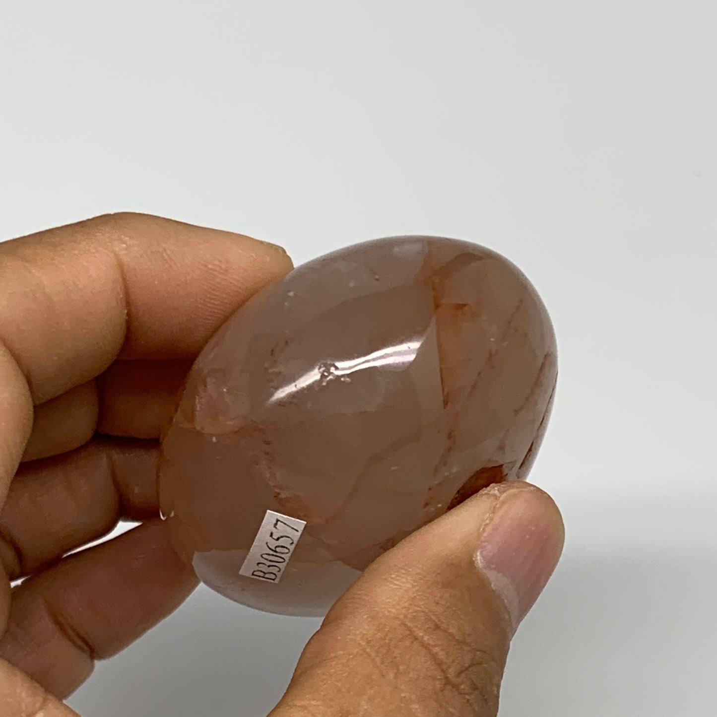 125.2g,2.1"x2.9"x1.3", Red Hematoid Fire Quartz Palm-Stone Crystal Polished, B30