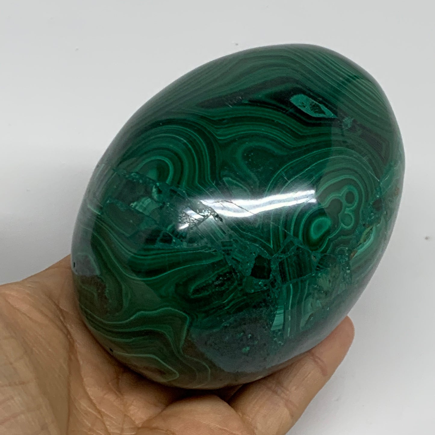 2.2 lbs, 4.1"x2.9", Natural Solid Malachite Egg Polished Gemstone @Congo, B32760