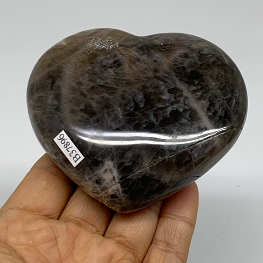 0.65 lbs, 3.1"x3.5"x1.2", Black Moonstone Heart Polished Crystal Decor, B37896