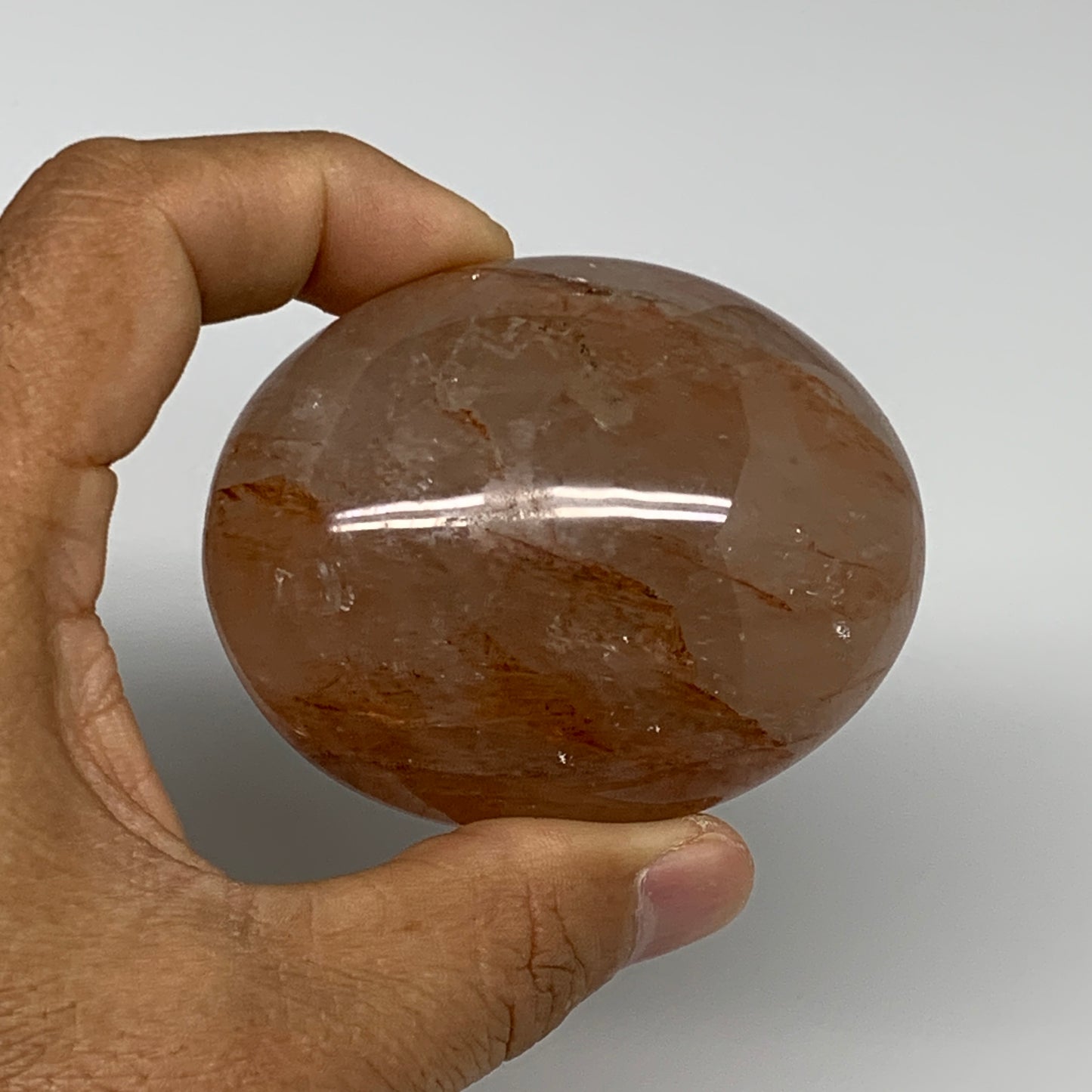 188.1g,2.7"x2.2"x1.4", Red Hematoid Fire Quartz Palm-Stone Crystal Polished, B30