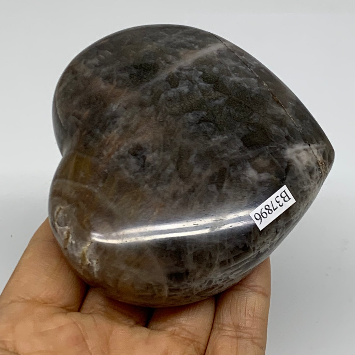 0.65 lbs, 3.1"x3.5"x1.2", Black Moonstone Heart Polished Crystal Decor, B37896