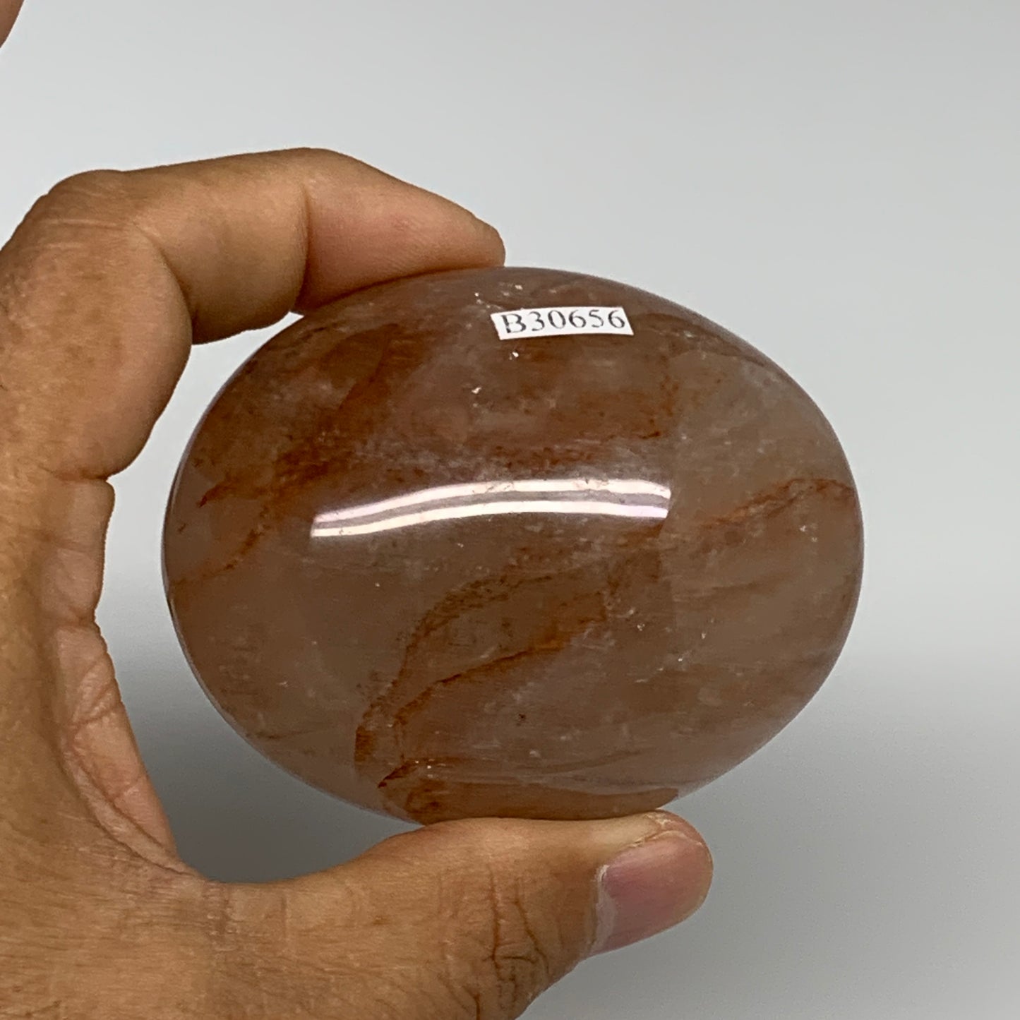 188.1g,2.7"x2.2"x1.4", Red Hematoid Fire Quartz Palm-Stone Crystal Polished, B30