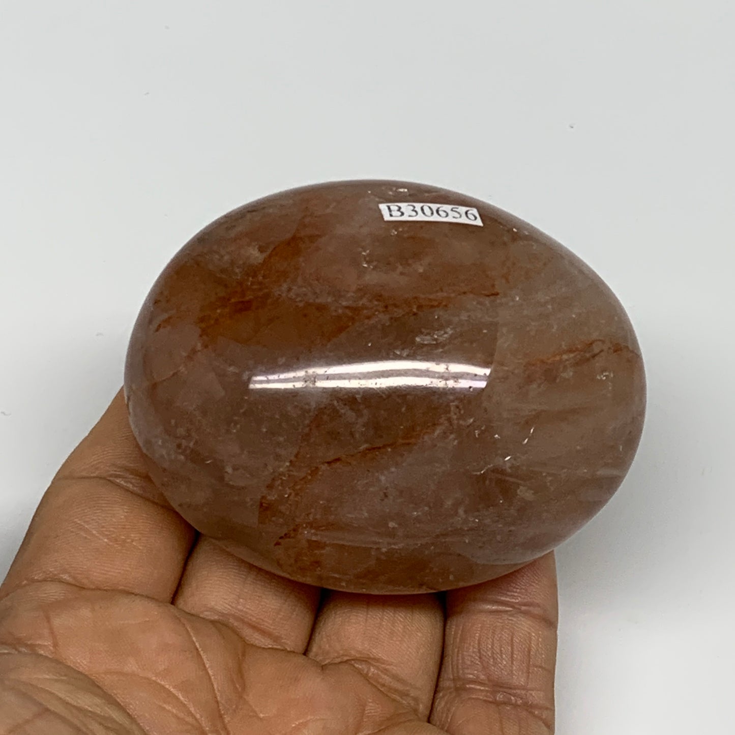 188.1g,2.7"x2.2"x1.4", Red Hematoid Fire Quartz Palm-Stone Crystal Polished, B30