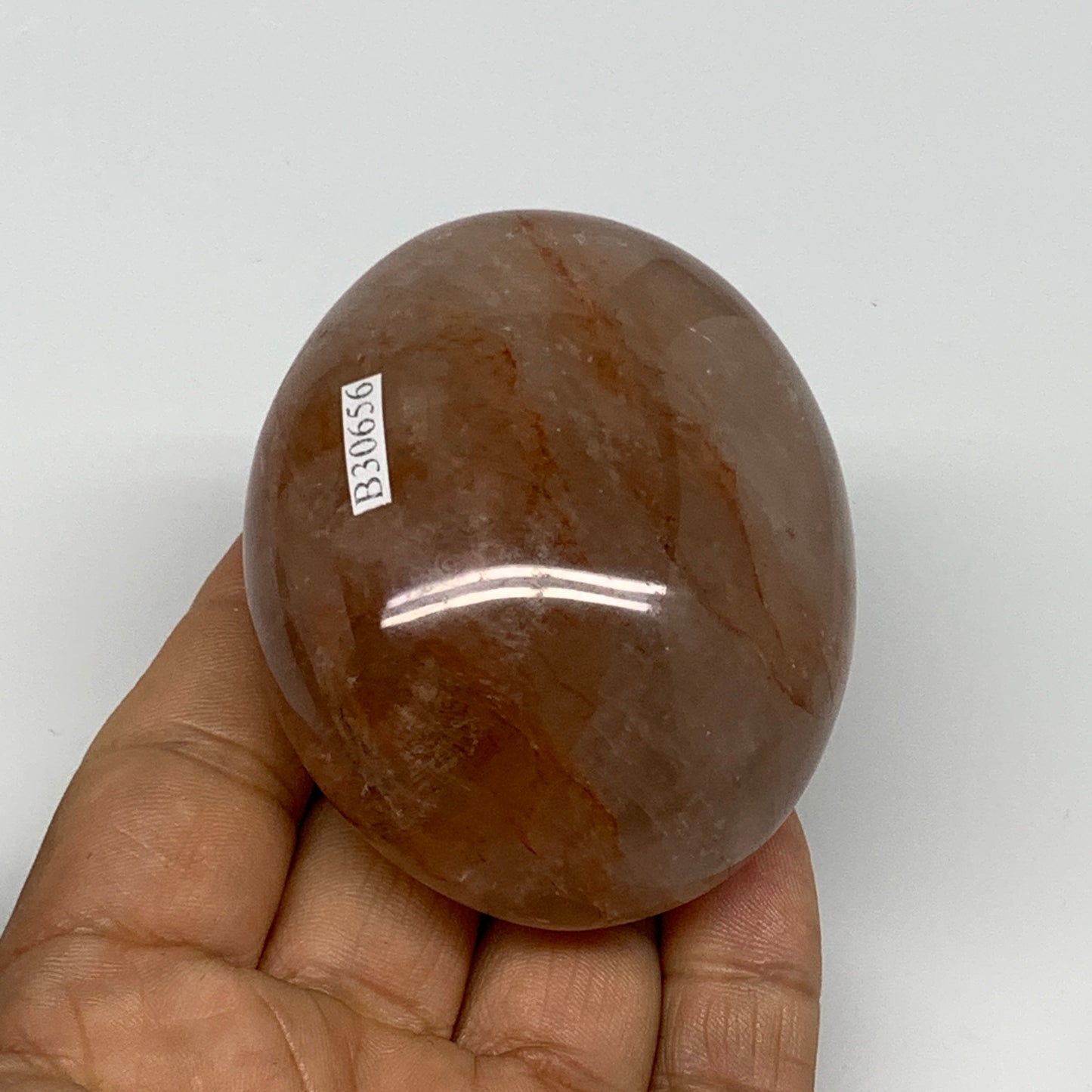 188.1g,2.7"x2.2"x1.4", Red Hematoid Fire Quartz Palm-Stone Crystal Polished, B30