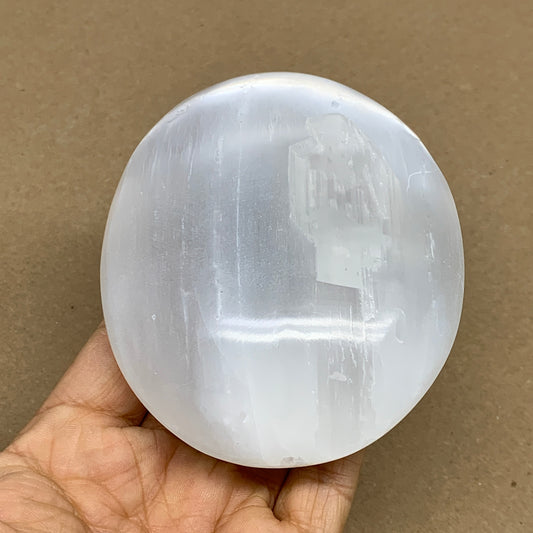 0.70 lbs, 3.9"x3.2"x1.3", White Selenite Palmstone Crystal Pillow Reiki, B36153