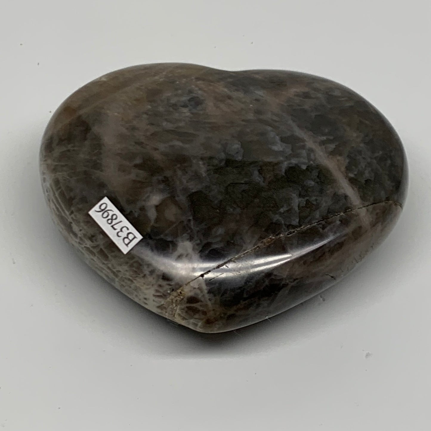 0.65 lbs, 3.1"x3.5"x1.2", Black Moonstone Heart Polished Crystal Decor, B37896