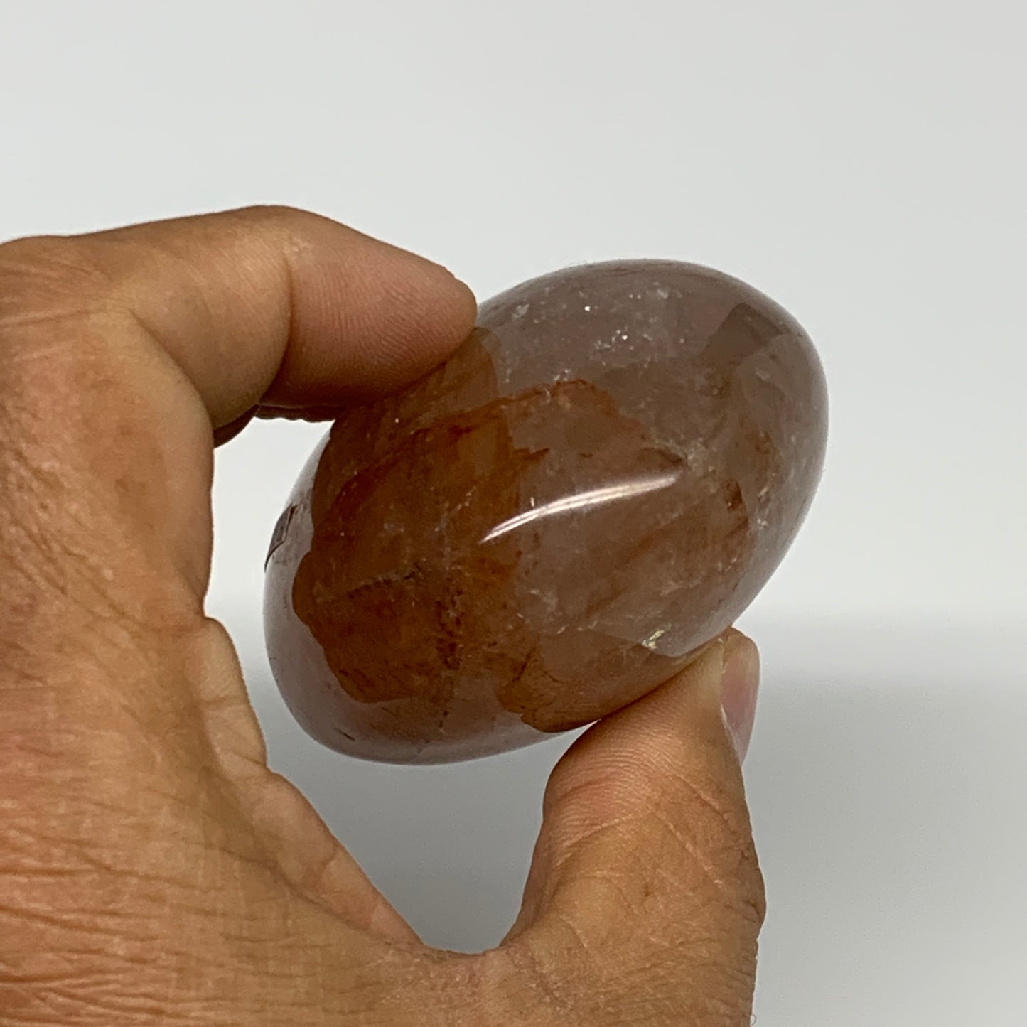 188.1g,2.7"x2.2"x1.4", Red Hematoid Fire Quartz Palm-Stone Crystal Polished, B30