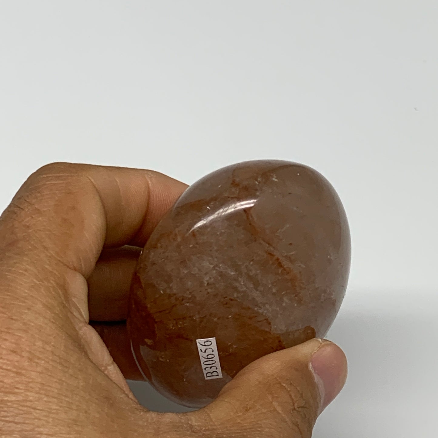 188.1g,2.7"x2.2"x1.4", Red Hematoid Fire Quartz Palm-Stone Crystal Polished, B30