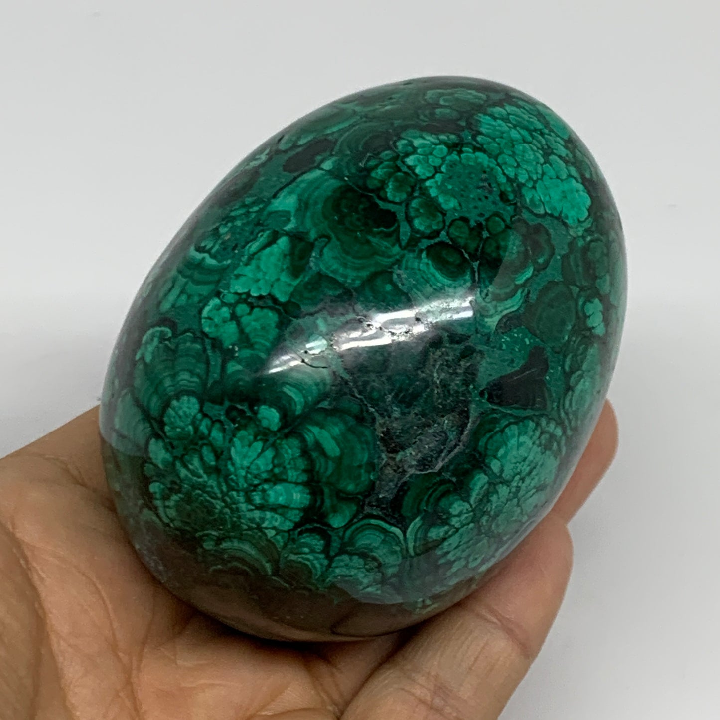 1.2 lbs, 3.2"x2.3", Natural Solid Malachite Egg Polished Gemstone @Congo, B32761