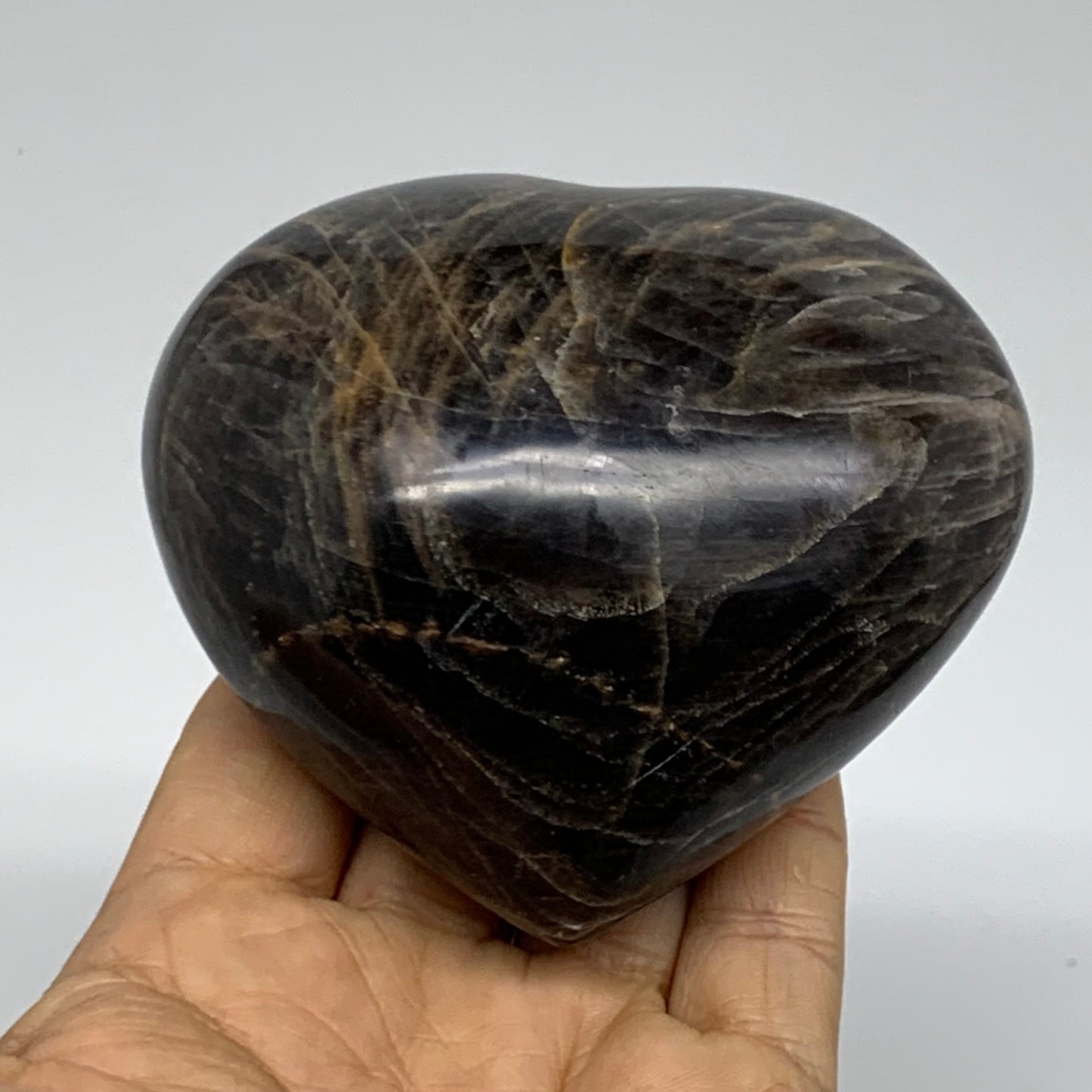 0.91 lbs, 3.3"x3.5"x1.9", Black Moonstone Heart Polished Crystal Decor, B37897