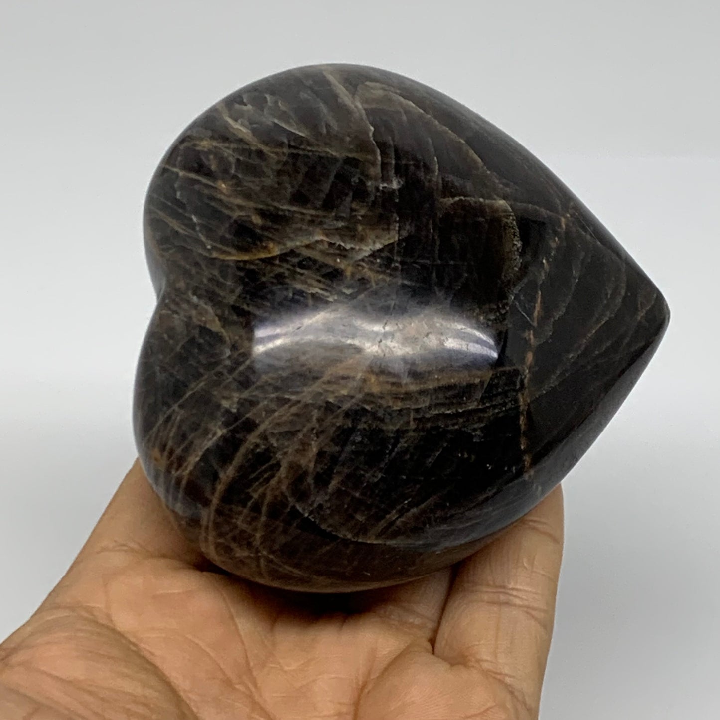 0.91 lbs, 3.3"x3.5"x1.9", Black Moonstone Heart Polished Crystal Decor, B37897