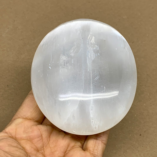 0.65 lbs, 3.9"x3.2"x1.2", White Selenite Palmstone Crystal Pillow Reiki, B36154
