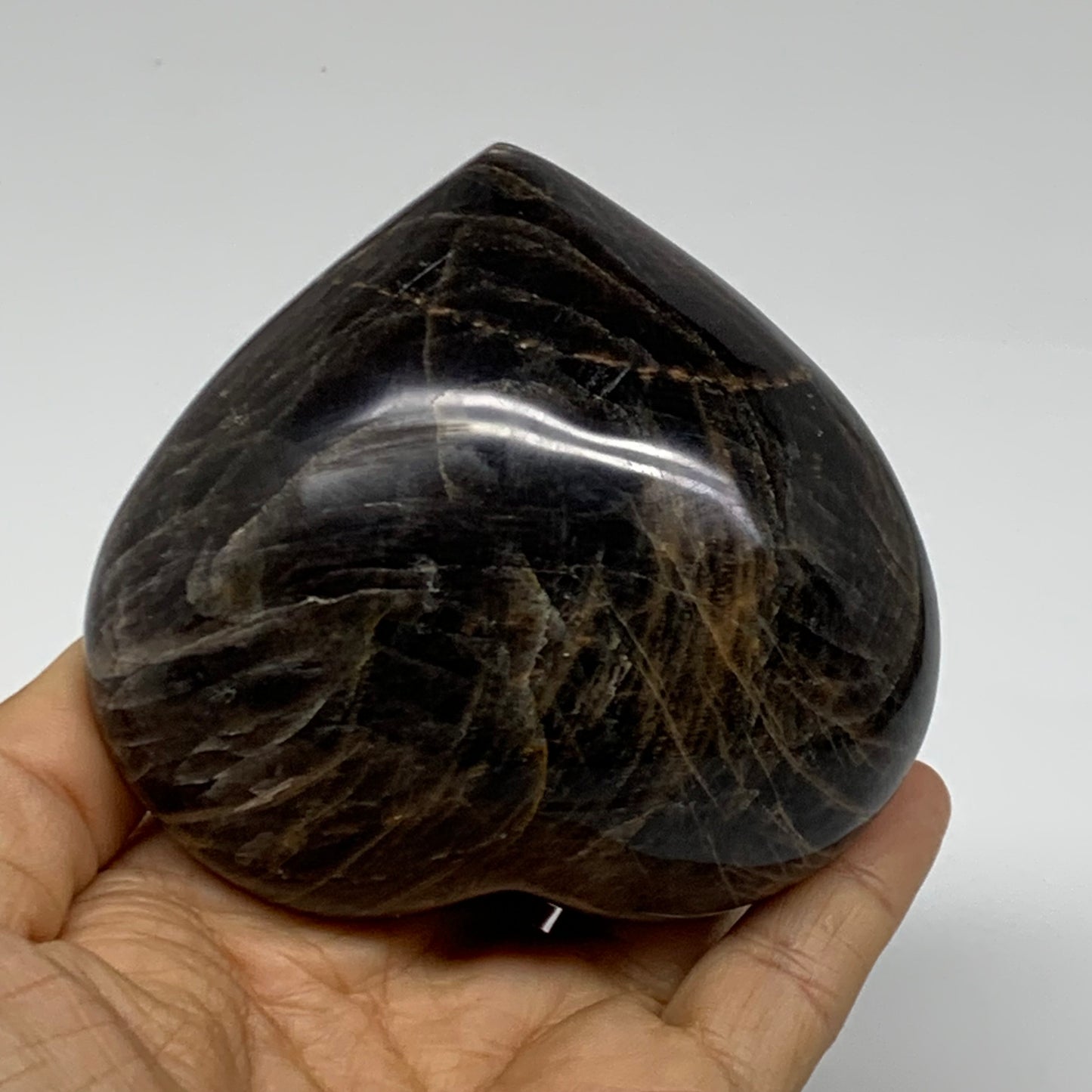 0.91 lbs, 3.3"x3.5"x1.9", Black Moonstone Heart Polished Crystal Decor, B37897