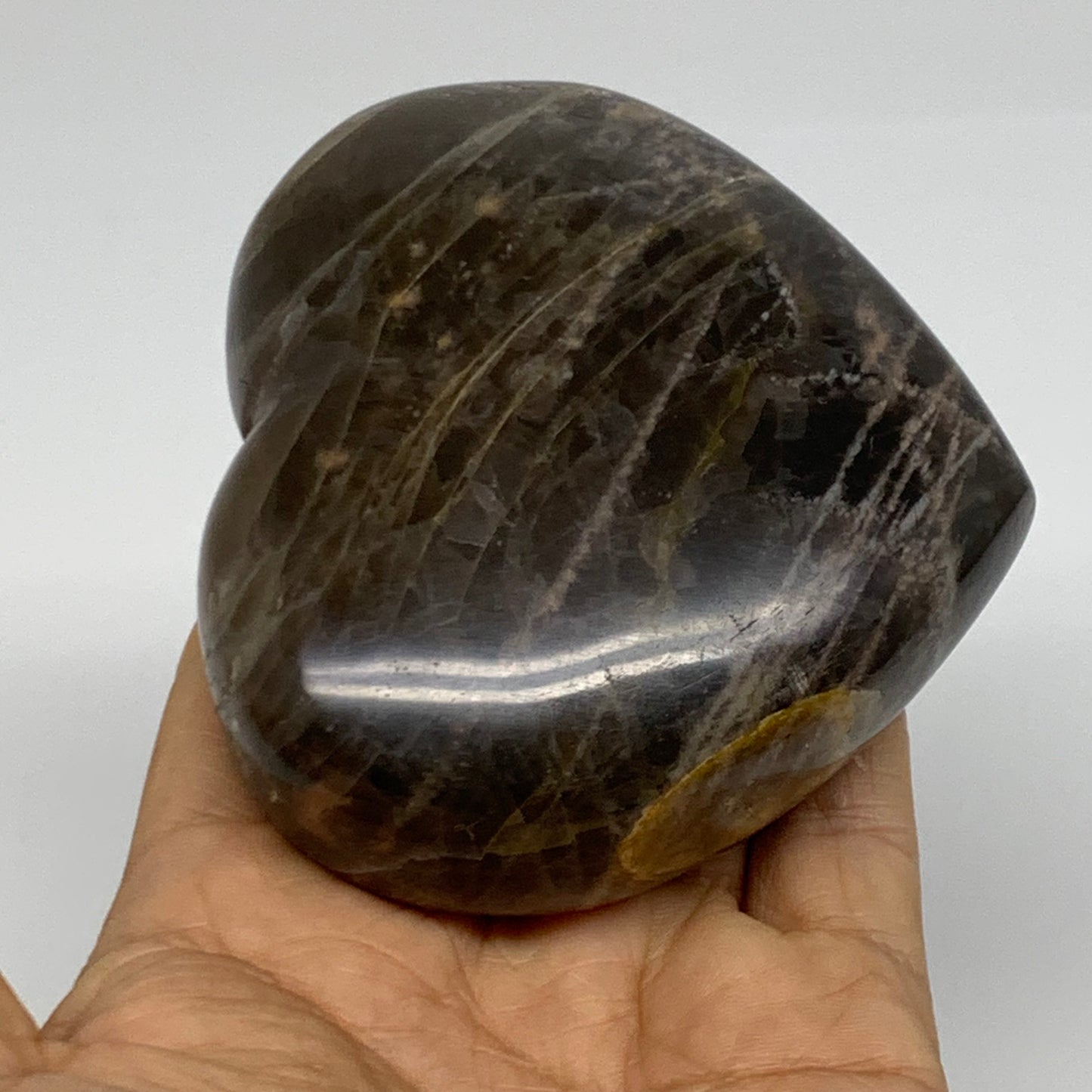 0.70 lbs, 3.1"x3.4"x1.3", Black Moonstone Heart Polished Crystal Decor, B37898