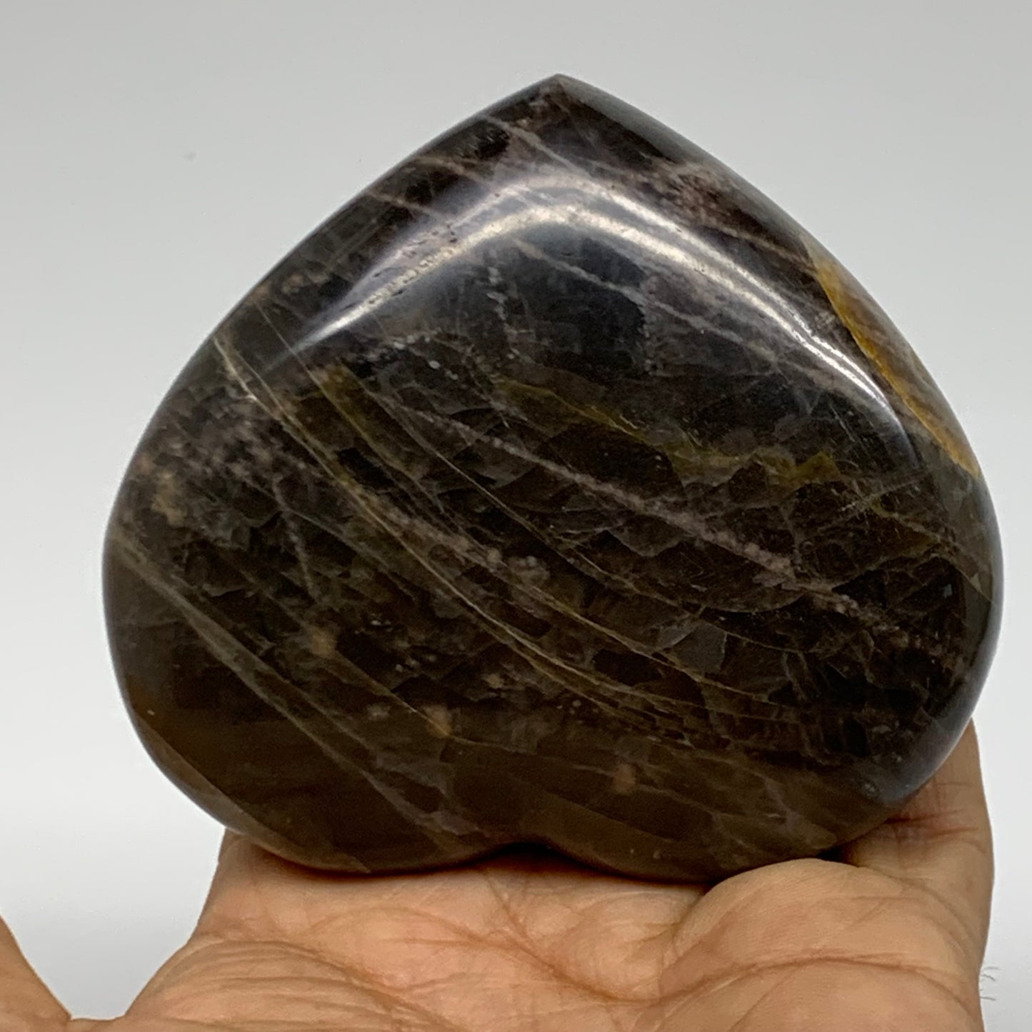 0.70 lbs, 3.1"x3.4"x1.3", Black Moonstone Heart Polished Crystal Decor, B37898