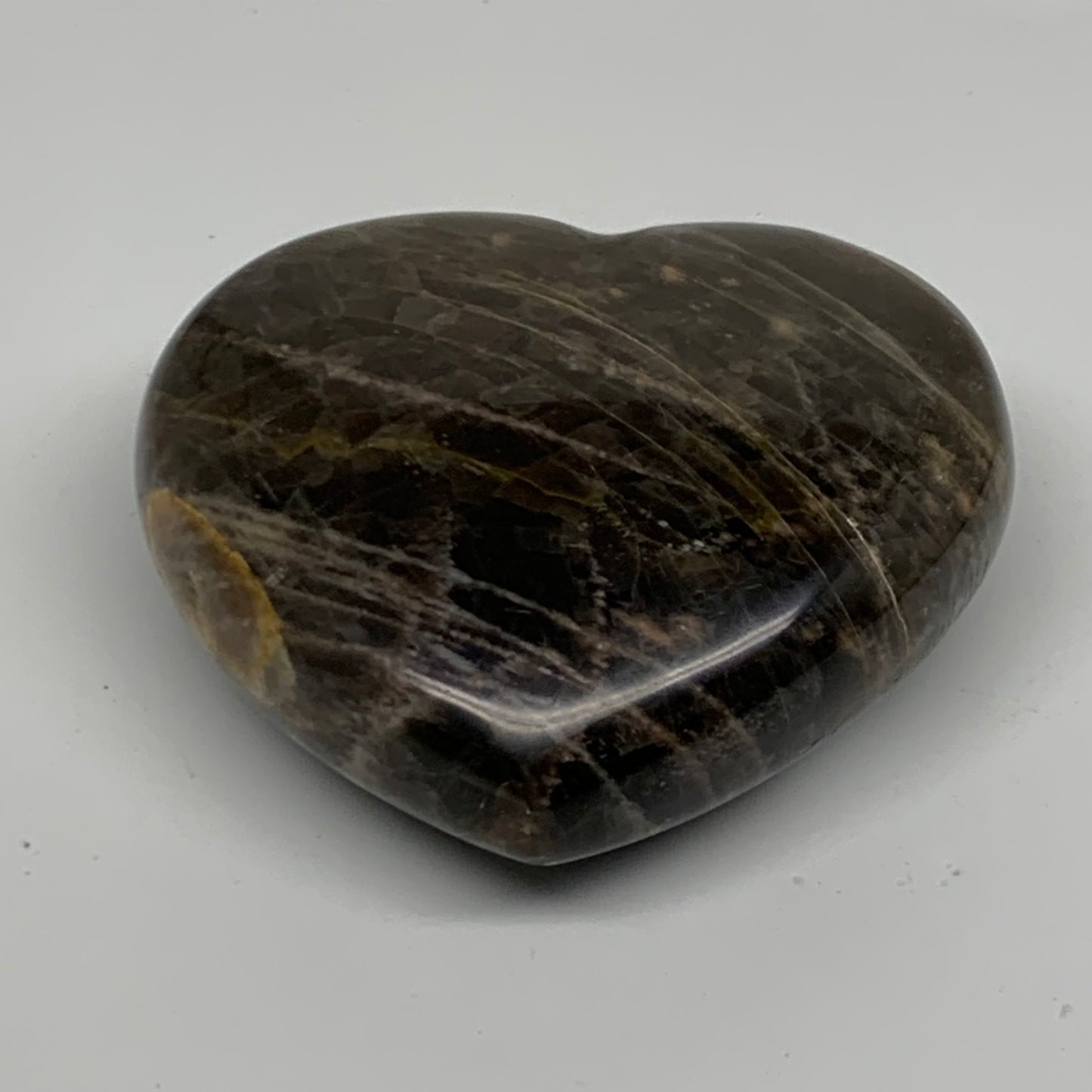 0.70 lbs, 3.1"x3.4"x1.3", Black Moonstone Heart Polished Crystal Decor, B37898