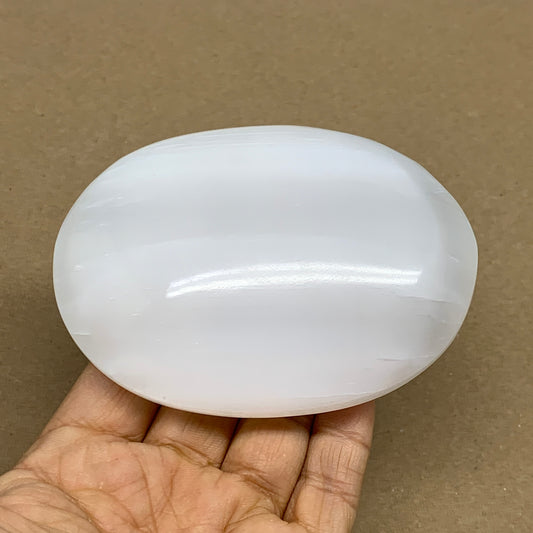 0.65 lbs, 3.9"x2.9"x1.3", White Selenite Palmstone Crystal Pillow Reiki, B36155