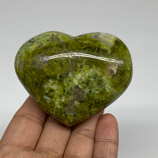 163.2g, 2.4"x2.9"x1.3", Green Opal Heart Polished Gemstone Crystal, B35592