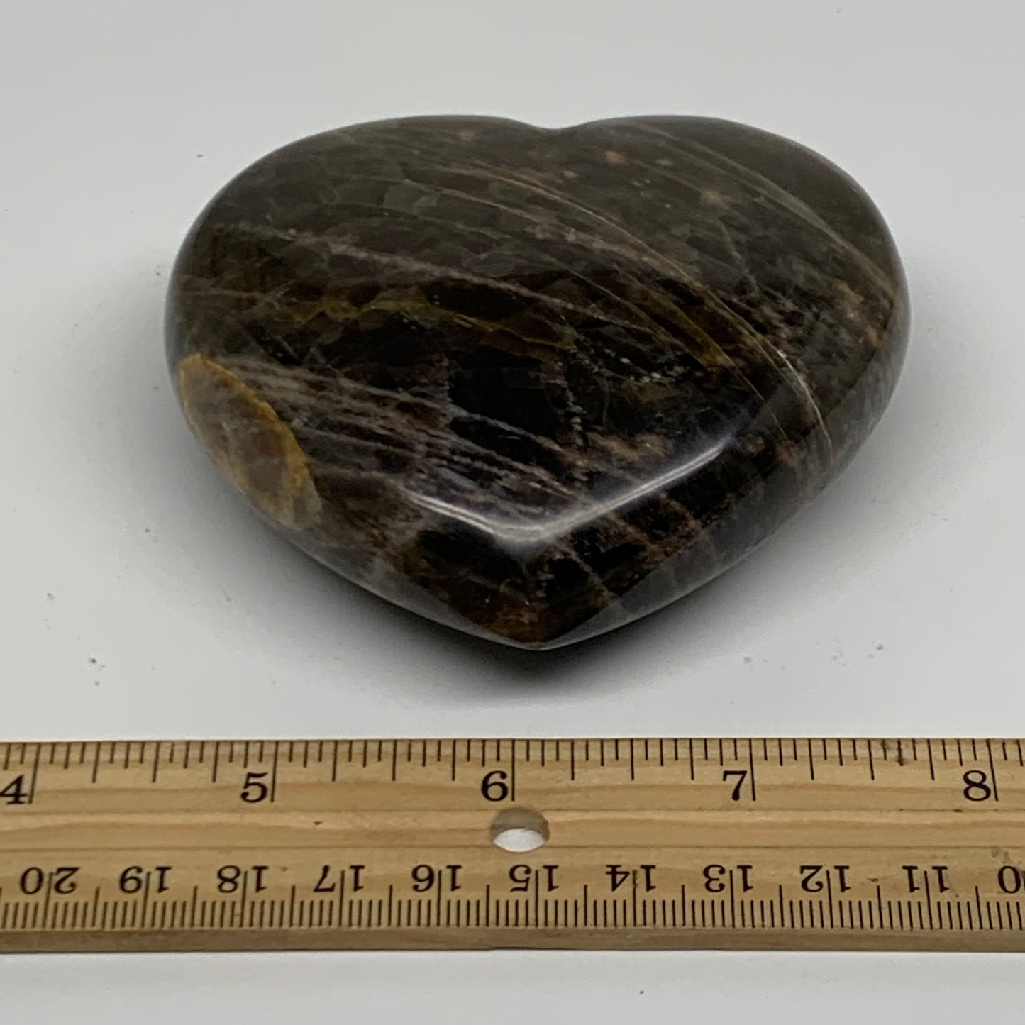 0.70 lbs, 3.1"x3.4"x1.3", Black Moonstone Heart Polished Crystal Decor, B37898