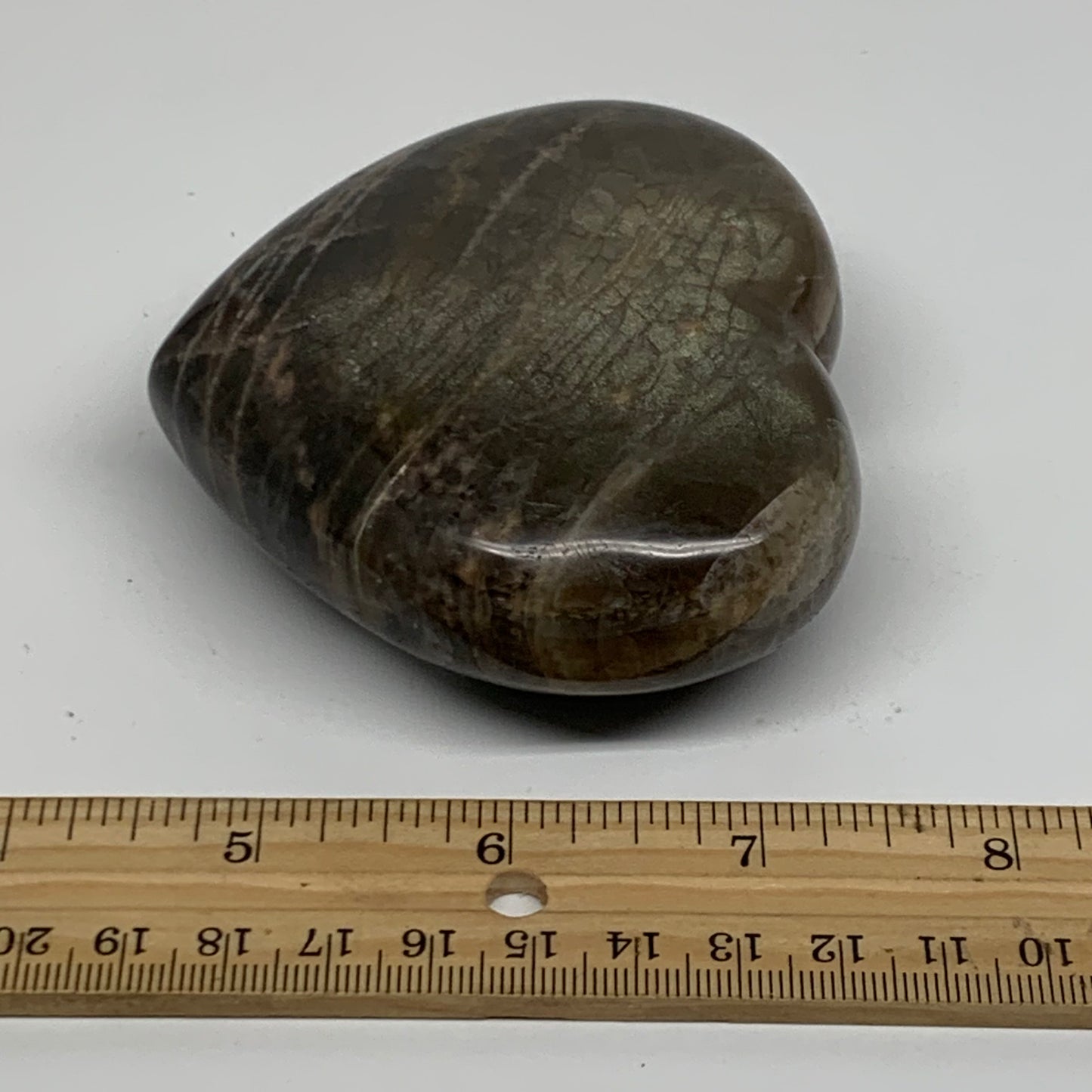 0.70 lbs, 3.1"x3.4"x1.3", Black Moonstone Heart Polished Crystal Decor, B37898