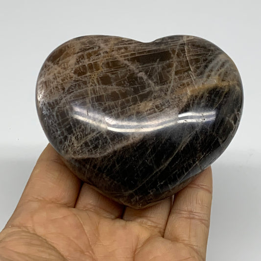 0.61 lbs, 2.8"x3.2"x1.3", Black Moonstone Heart Polished Crystal Decor, B37899