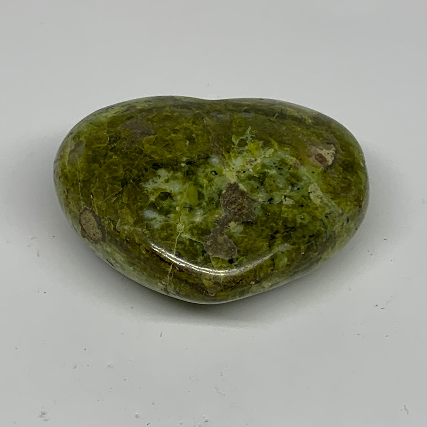 163.2g, 2.4"x2.9"x1.3", Green Opal Heart Polished Gemstone Crystal, B35592