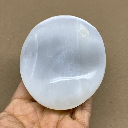 0.63 lbs, 3.9"x3"x1.2", White Selenite Palmstone Crystal Pillow Reiki, B36156