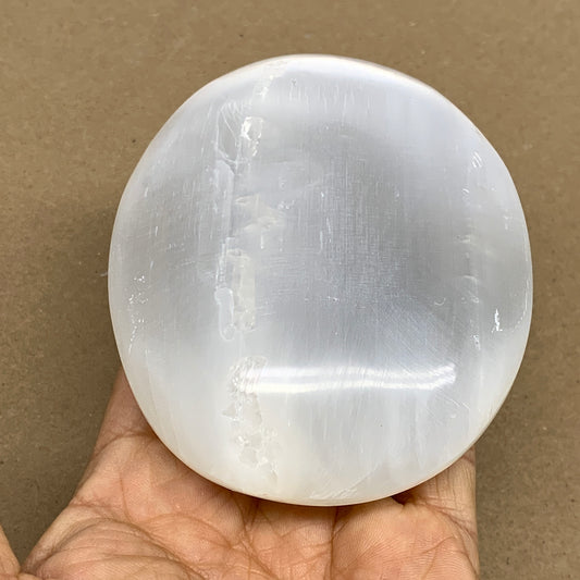 0.65 lbs, 3.9"x3.2"x1.1", White Selenite Palmstone Crystal Pillow Reiki, B36157