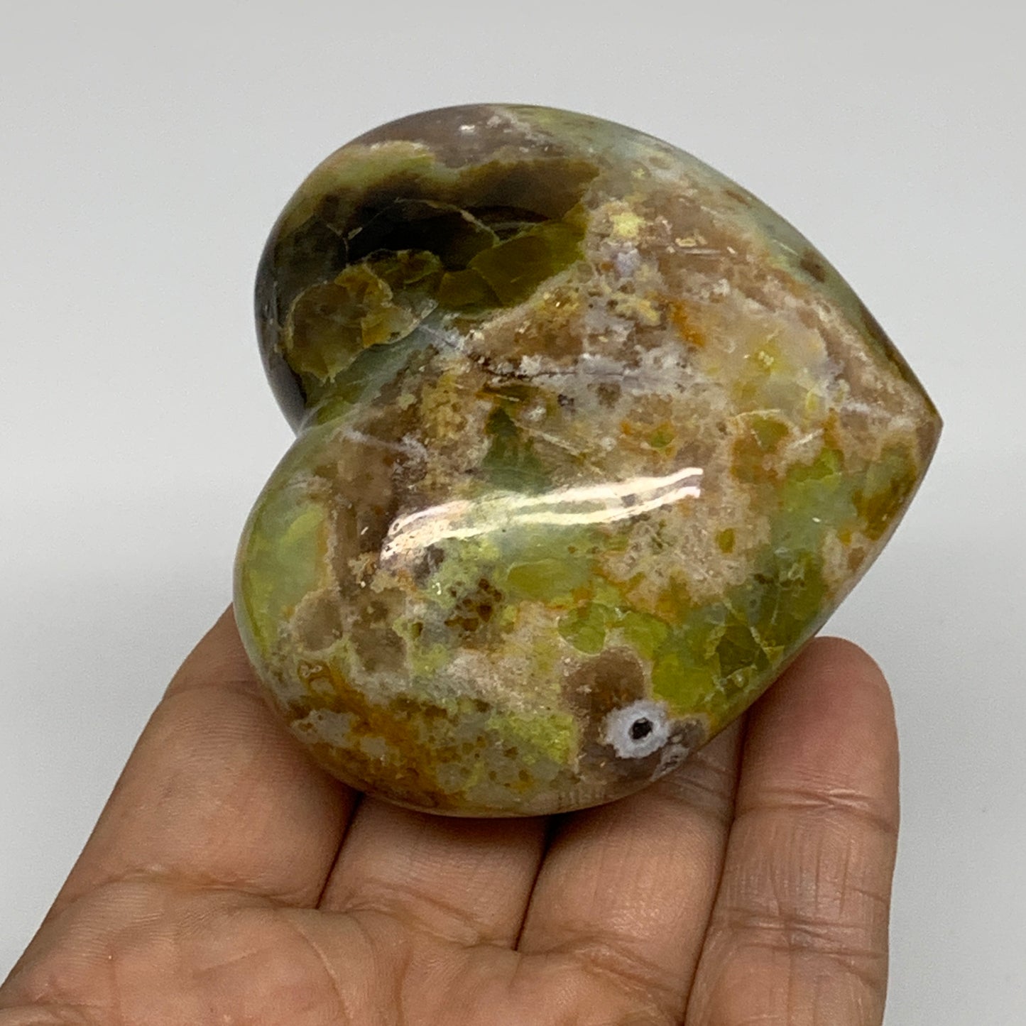 175.9g, 2.5"x2.8"x1.5", Green Opal Heart Polished Gemstone Crystal, B35595
