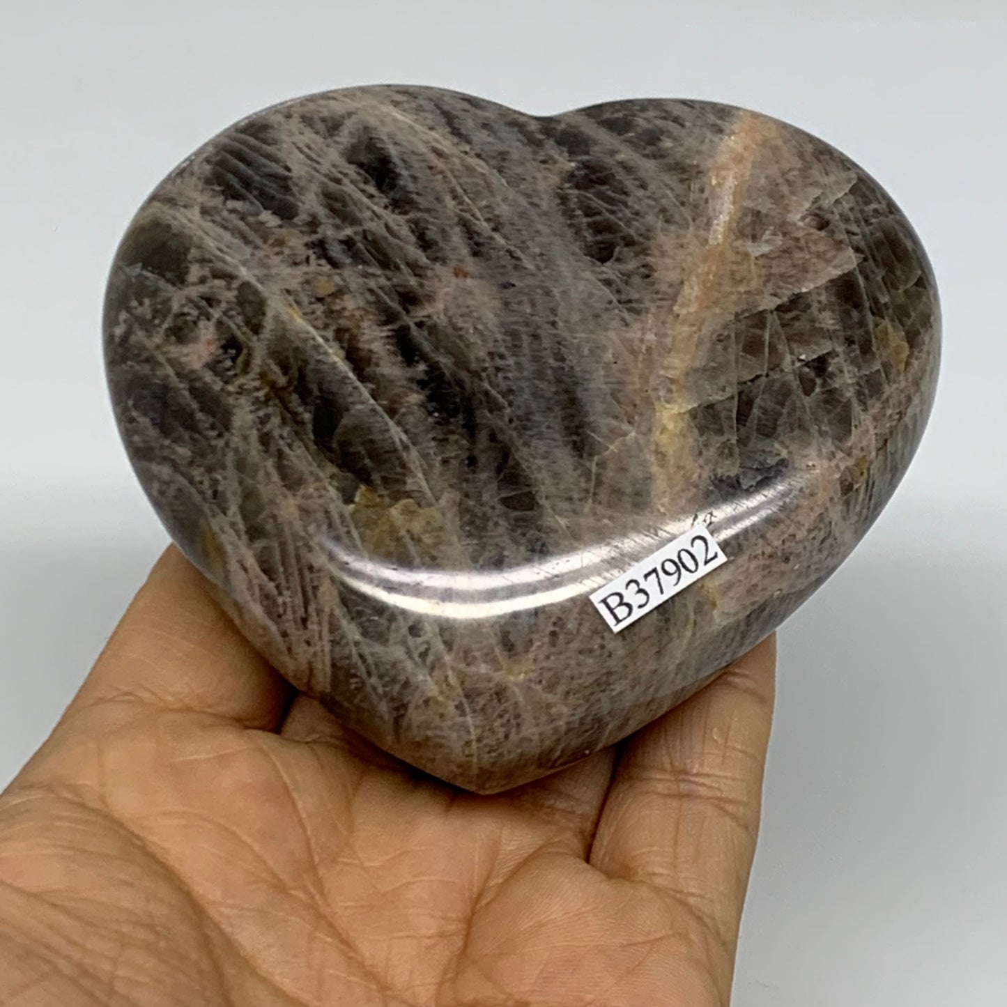 0.72 lbs, 3.2"x3.5"x1.2", Black Moonstone Heart Polished Crystal Decor, B37902