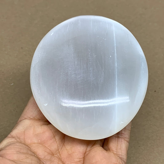 0.57 lbs, 3.7"x3"x1.1", White Selenite Palmstone Crystal Pillow Reiki, B36158