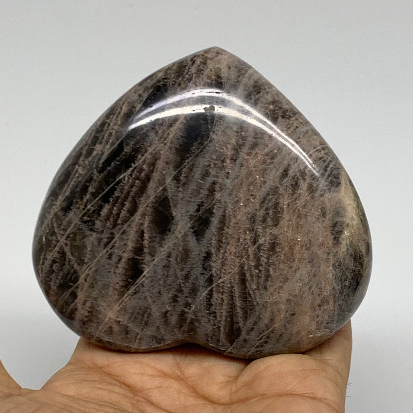 0.72 lbs, 3.2"x3.5"x1.2", Black Moonstone Heart Polished Crystal Decor, B37902