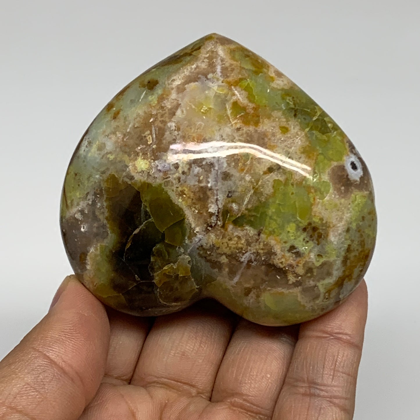 175.9g, 2.5"x2.8"x1.5", Green Opal Heart Polished Gemstone Crystal, B35595