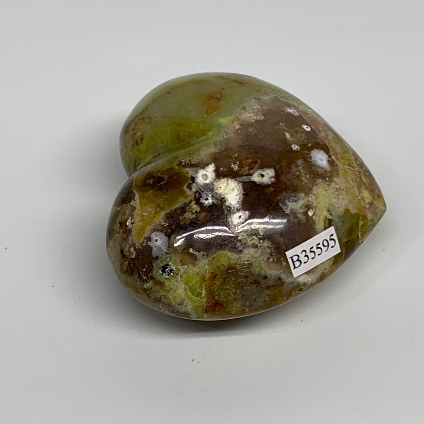 175.9g, 2.5"x2.8"x1.5", Green Opal Heart Polished Gemstone Crystal, B35595