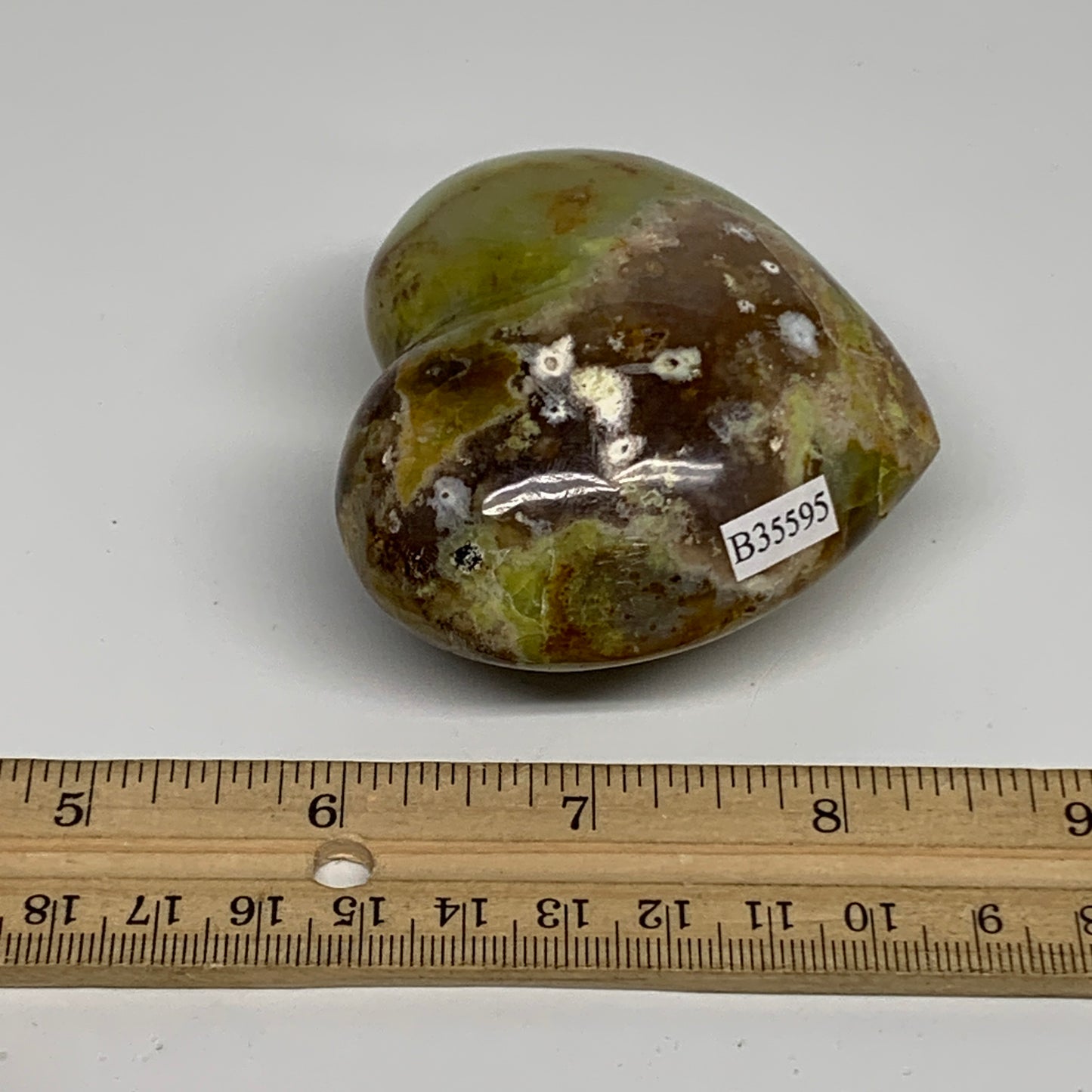 175.9g, 2.5"x2.8"x1.5", Green Opal Heart Polished Gemstone Crystal, B35595