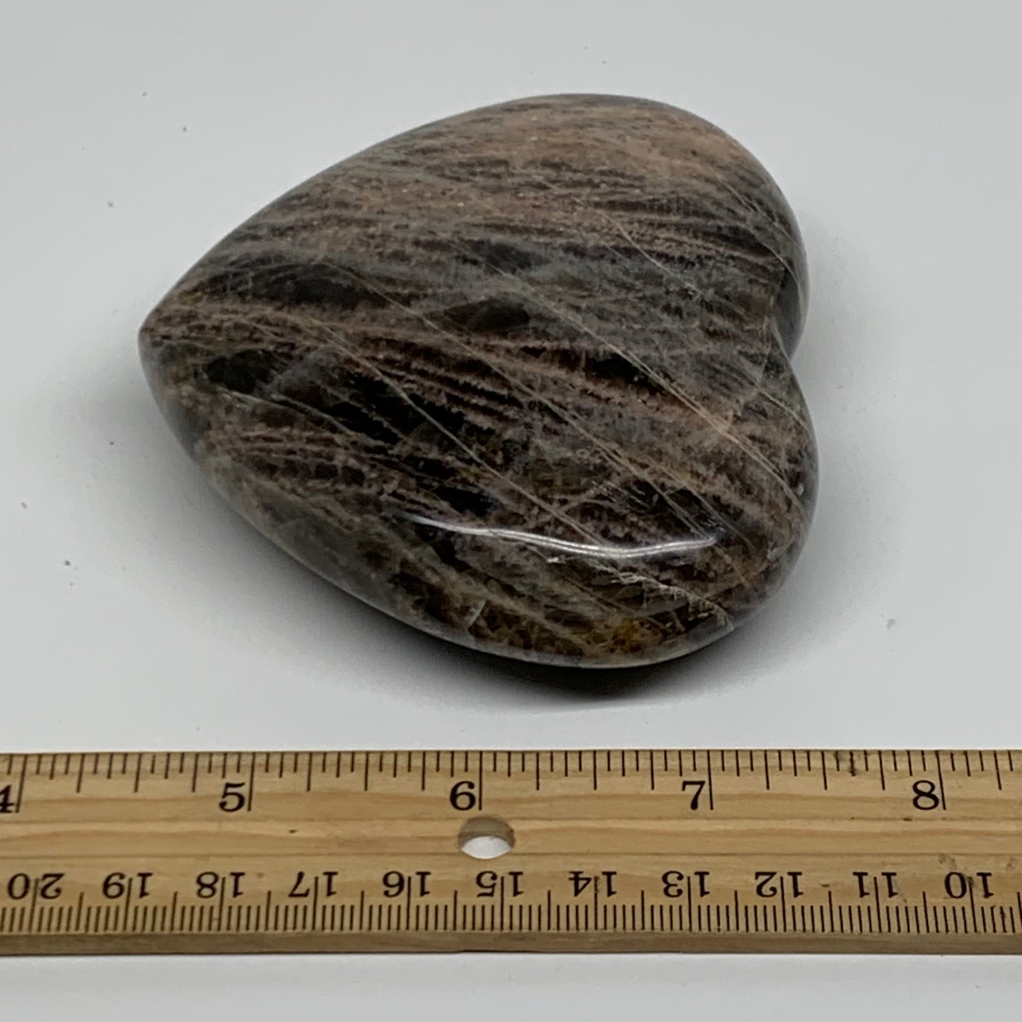 0.72 lbs, 3.2"x3.5"x1.2", Black Moonstone Heart Polished Crystal Decor, B37902