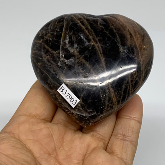 0.42 lbs, 2.8"x2.8"x1.1", Black Moonstone Heart Polished Crystal Decor, B37903