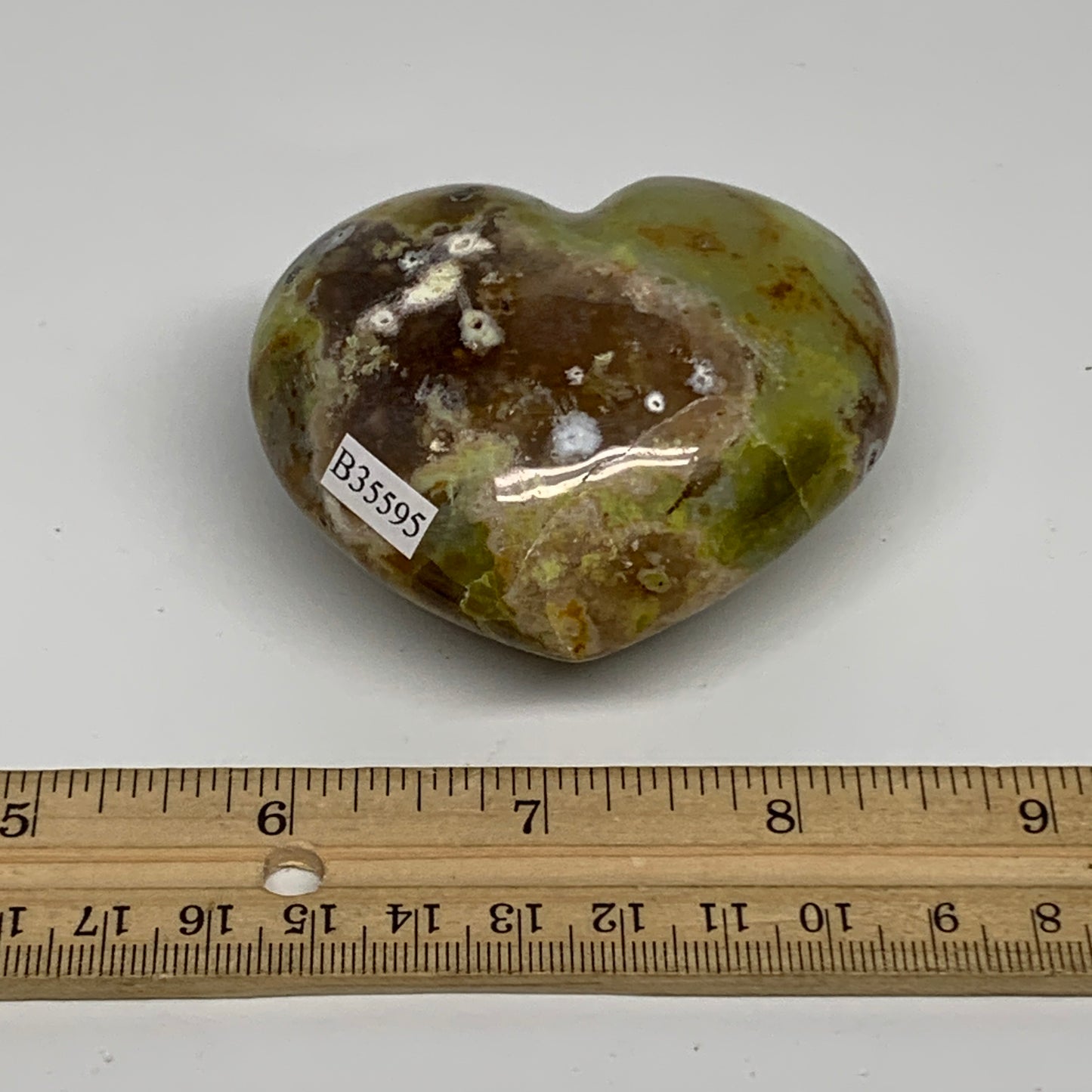 175.9g, 2.5"x2.8"x1.5", Green Opal Heart Polished Gemstone Crystal, B35595