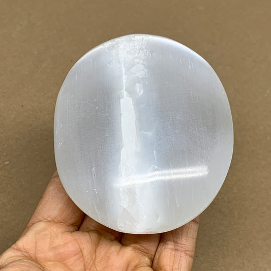 0.66 lbs, 3.8"x3"x1.2", White Selenite Palmstone Crystal Pillow Reiki, B36159