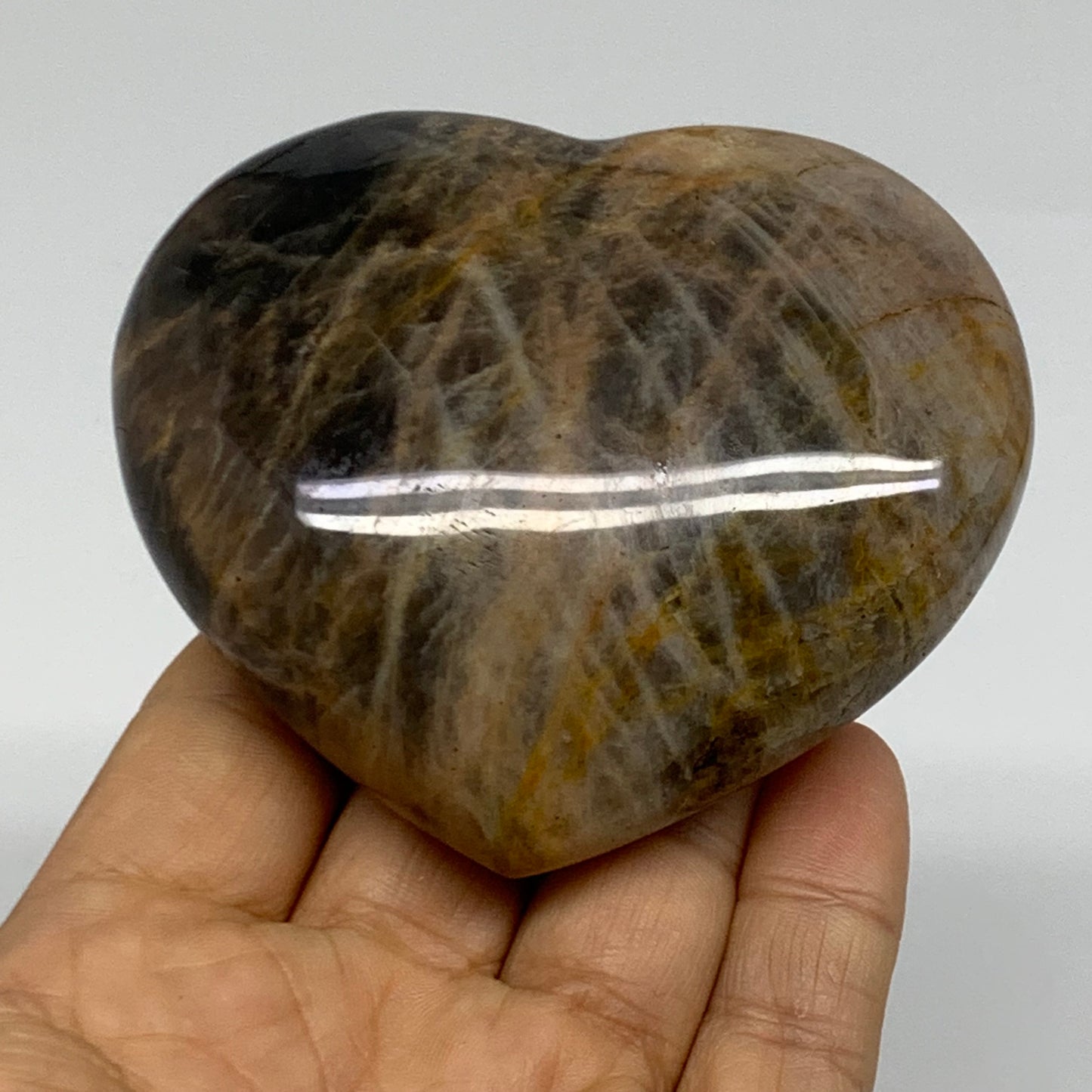 0.52 lbs, 2.8"x3.2"x1.2", Black Moonstone Heart Polished Crystal Decor, B37904