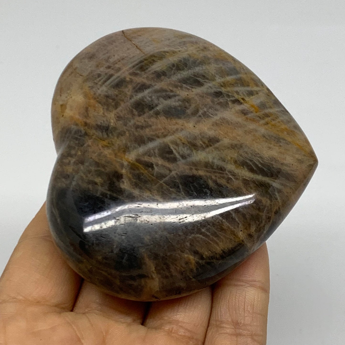 0.52 lbs, 2.8"x3.2"x1.2", Black Moonstone Heart Polished Crystal Decor, B37904