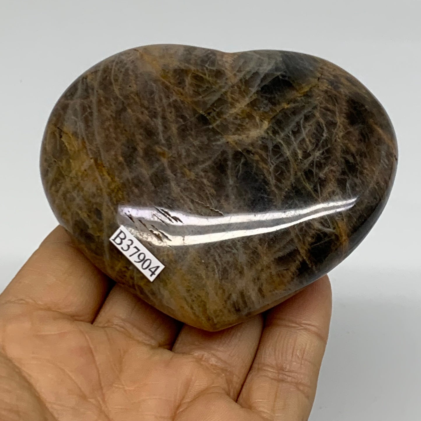 0.52 lbs, 2.8"x3.2"x1.2", Black Moonstone Heart Polished Crystal Decor, B37904