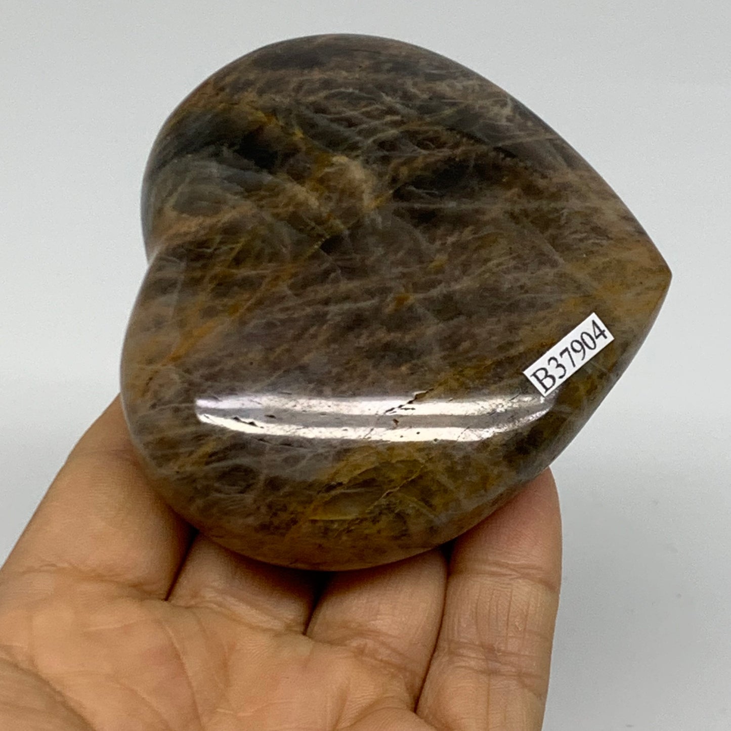 0.52 lbs, 2.8"x3.2"x1.2", Black Moonstone Heart Polished Crystal Decor, B37904