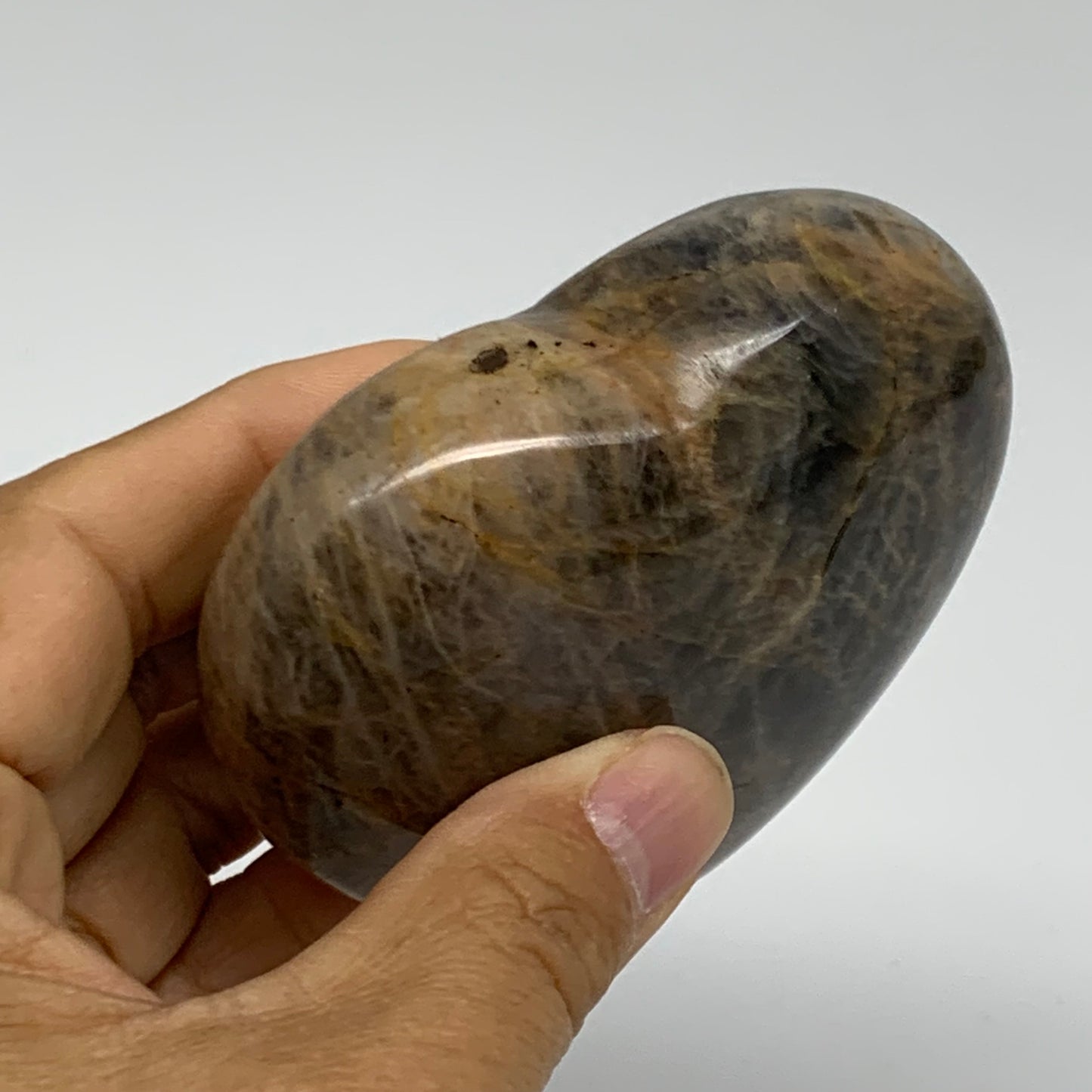 0.52 lbs, 2.8"x3.2"x1.2", Black Moonstone Heart Polished Crystal Decor, B37904