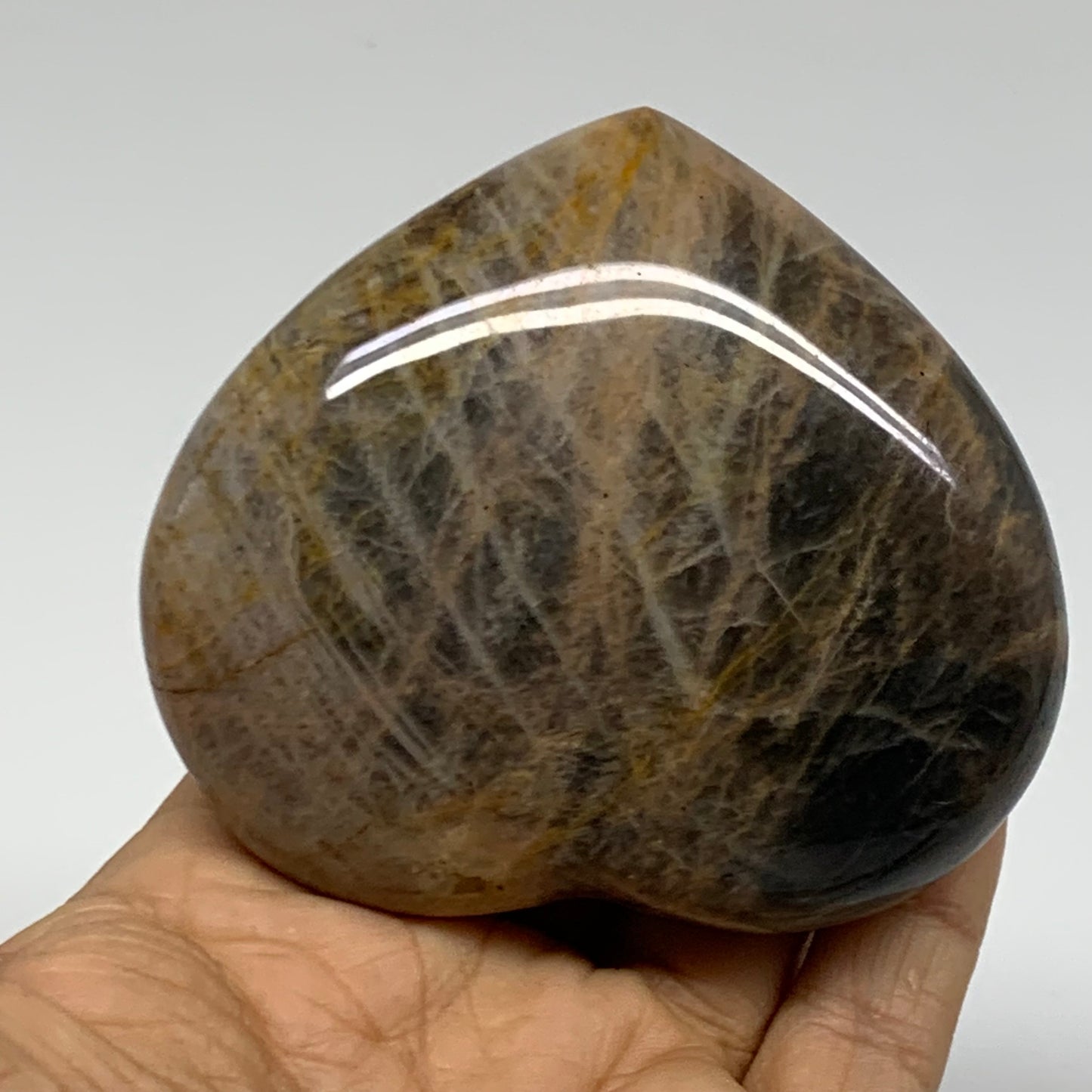 0.52 lbs, 2.8"x3.2"x1.2", Black Moonstone Heart Polished Crystal Decor, B37904