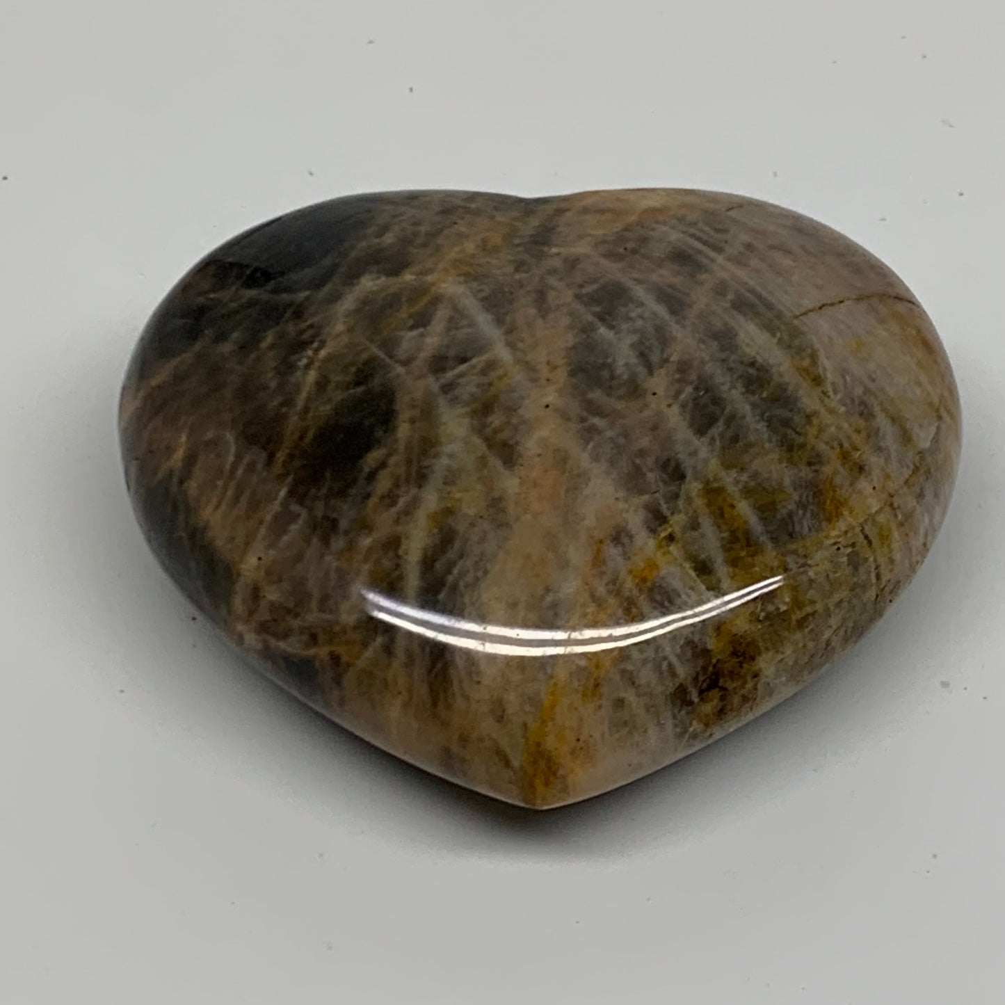 0.52 lbs, 2.8"x3.2"x1.2", Black Moonstone Heart Polished Crystal Decor, B37904