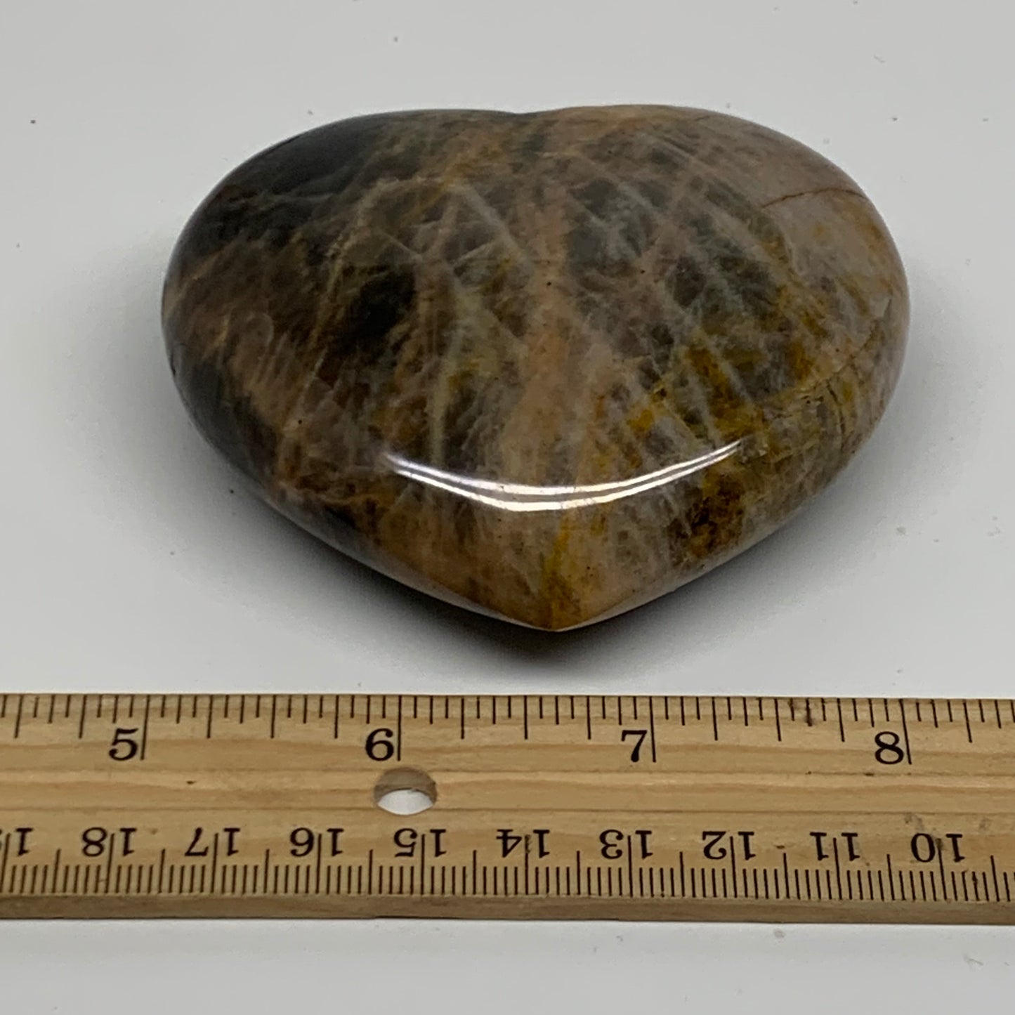 0.52 lbs, 2.8"x3.2"x1.2", Black Moonstone Heart Polished Crystal Decor, B37904